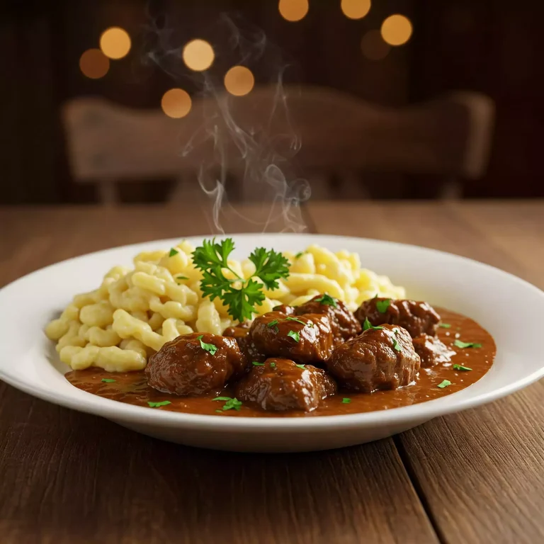 Rindergulasch mit Paprika und Spätzle