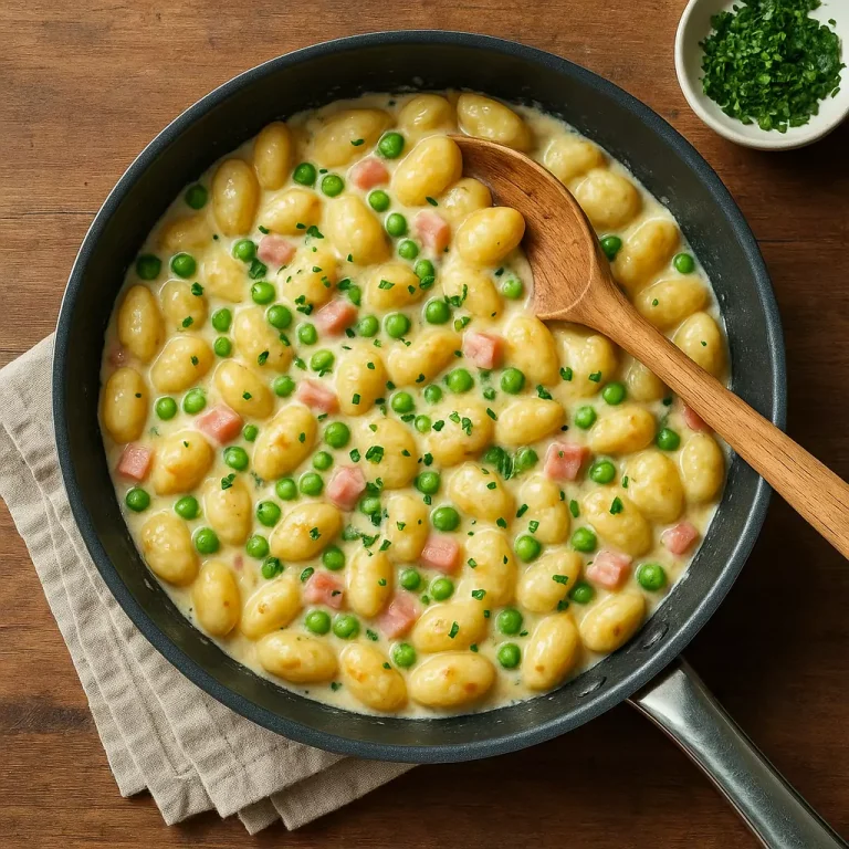 Gnocchi mit Schinken und Erbsen in cremiger Soße